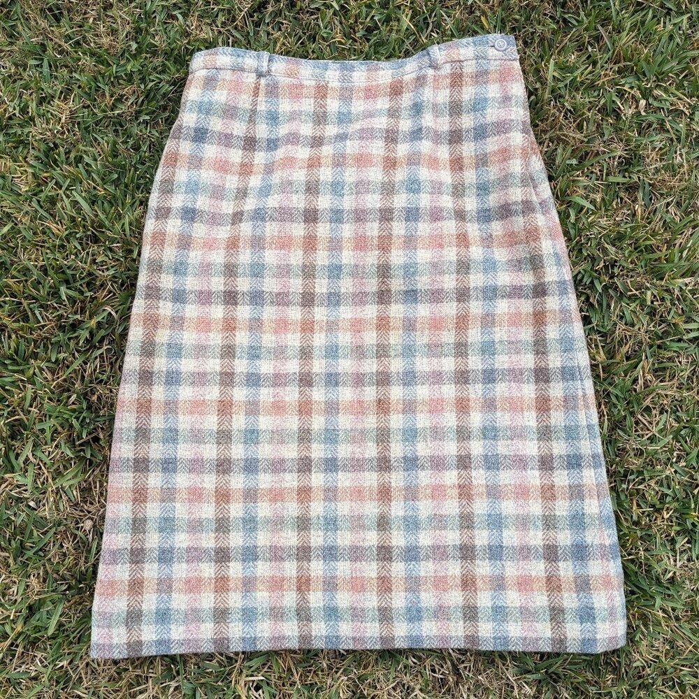 Vintage Pendleton Wool Skirt Women Grey Plaid Checkered Midi Pencil Preppy USA